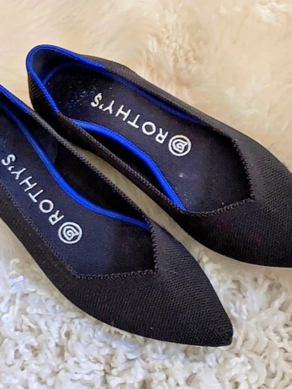 Rothy's The Point Pointed-Toe Flats in Black & Blue